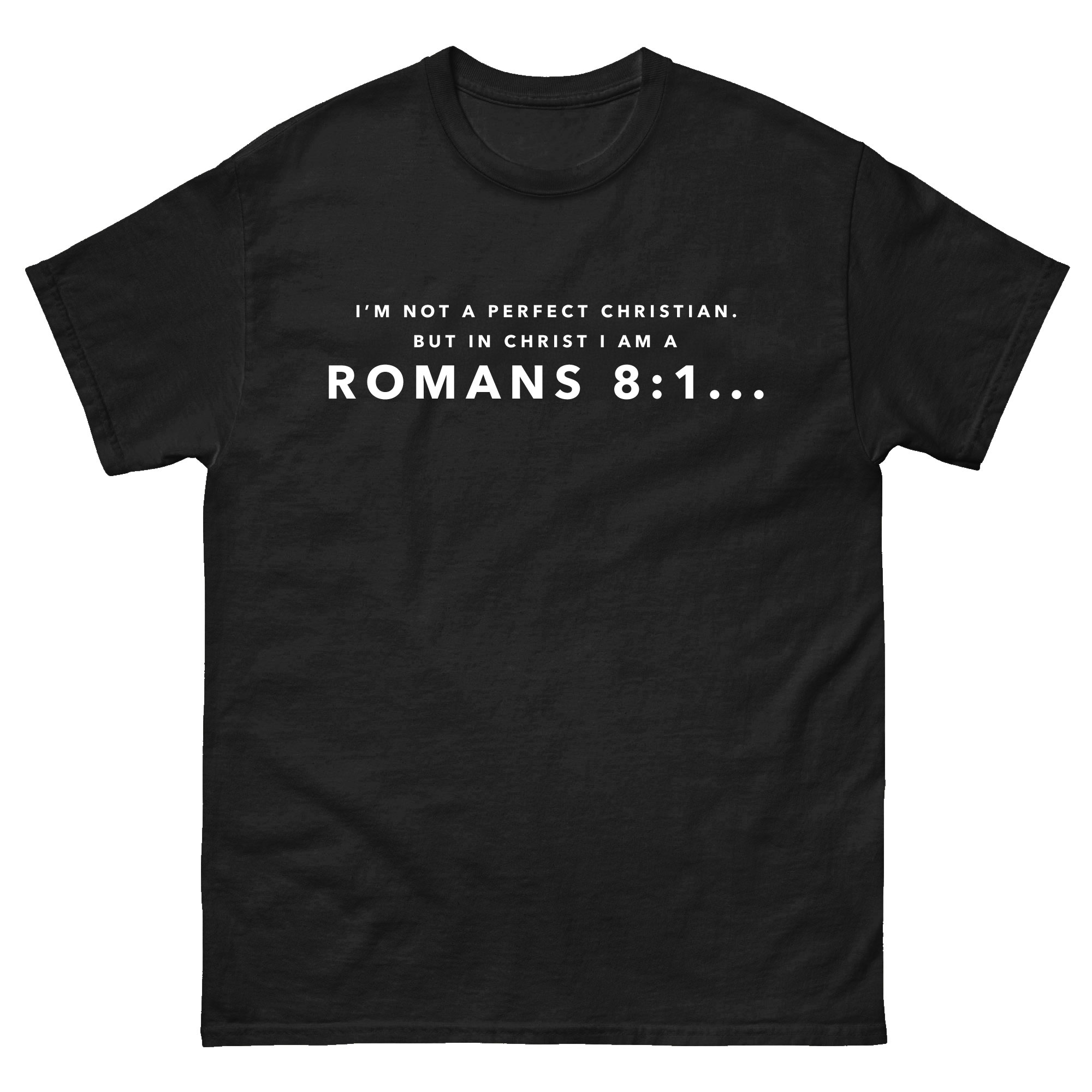 Cerebiblism Collection ROMANS 8:1... Unisex Cotton Black T-shirt
